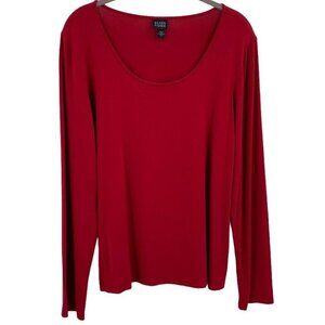 Eileen Fisher Red Rayon Jersey Scoop Neck Top